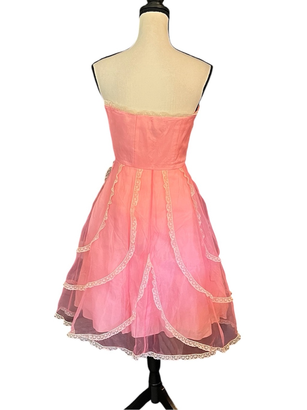 Vintage Y2K Betsey Johnson Evening Pink Sheer Mesh Lace Cupcake Tea Party Dress - Picture 11 of 14